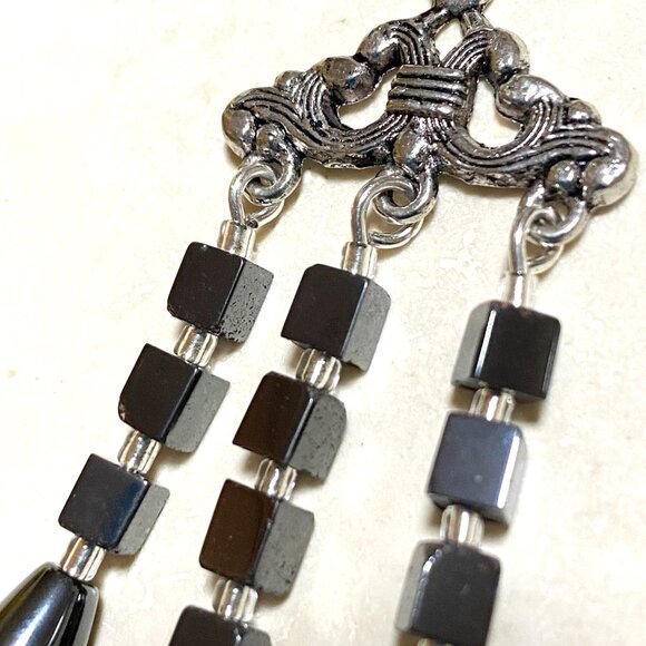 2/20$, Natural Gemstone Hematite Gothic Chandelier Sterling Silver Earrings - Picture 3 of 11